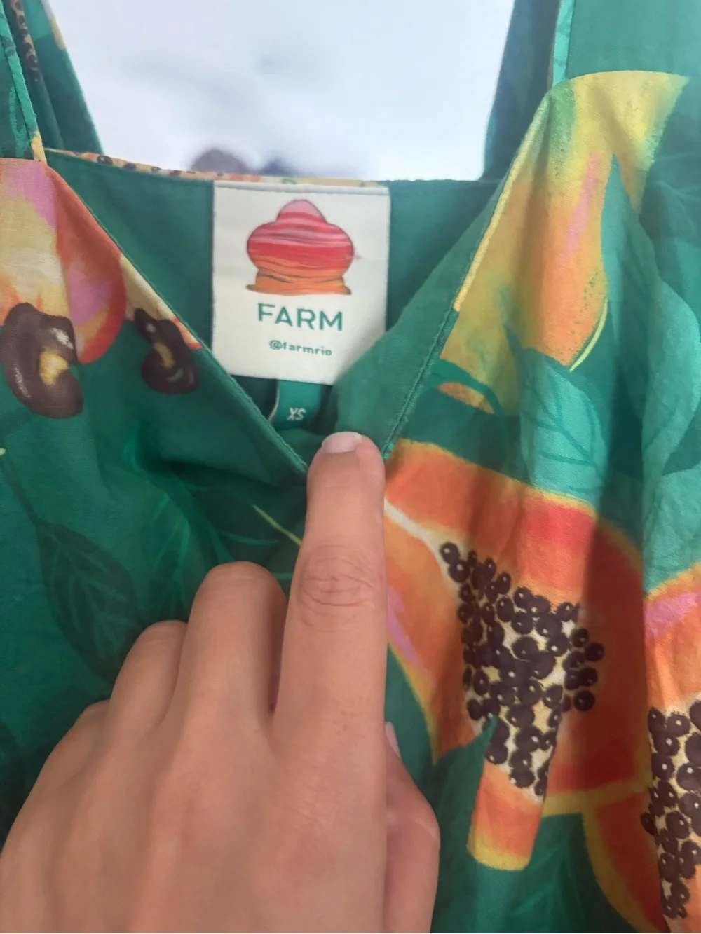 FARM Rio Green Tropical Mini Dress with Orange & Yellow Fruit Print - Picture 2 of 8